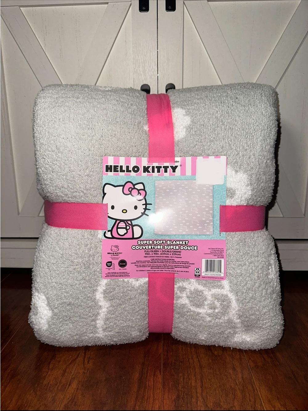 Hello Kitty Gray & White Logo Super Soft Knitted Throw Blanket